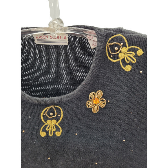 Vintage Amanda Smith II 90s Gold Beaded Embroidered Pullover Dressy Sweater - Picture 9 of 10